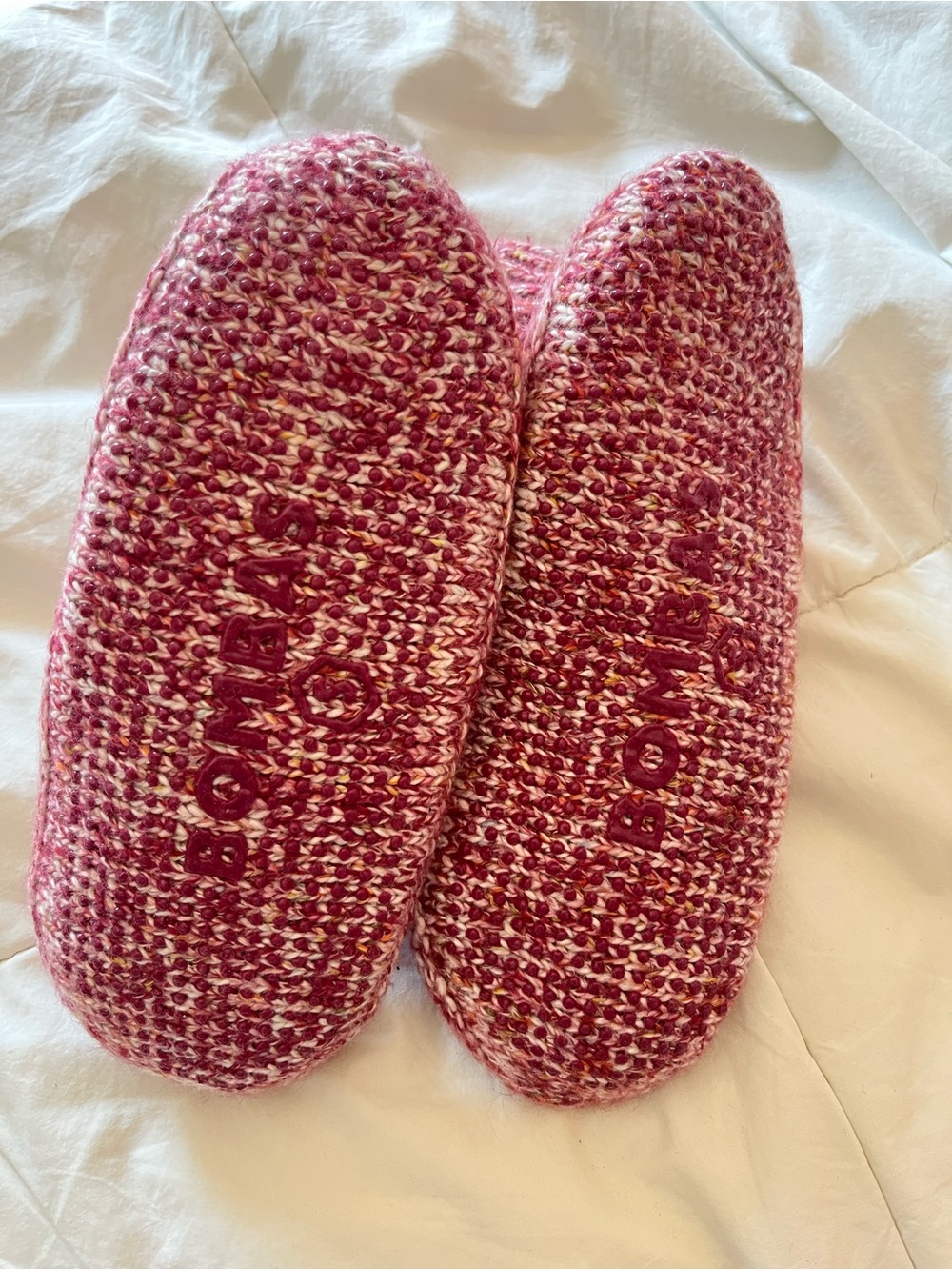 Bombas Marled Pink Knit Sherpa-Lined Women's grippy Slippers - Picture 3 of 4